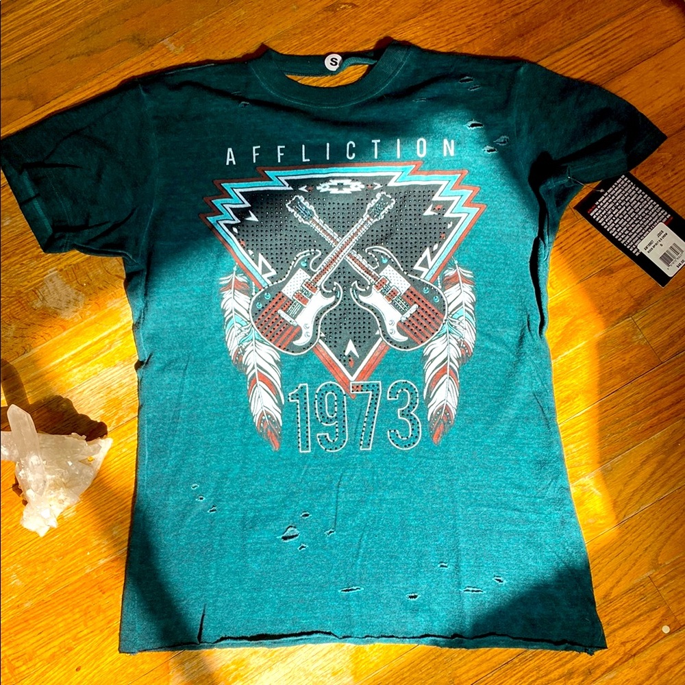 Sale ! Affliction Womens Green Graphic T-Shirt - Rock Spirit - S NWT